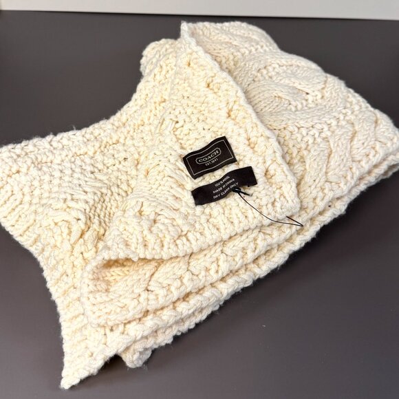 Coach Cable Knit Wool Winter Scarf 76” Off White NWT Cozy 100% Wool - Picture 5 of 6